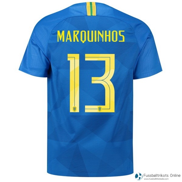 Brasilien Trikot Auswarts Marquinhos 2018 Blau Fussballtrikots Günstig